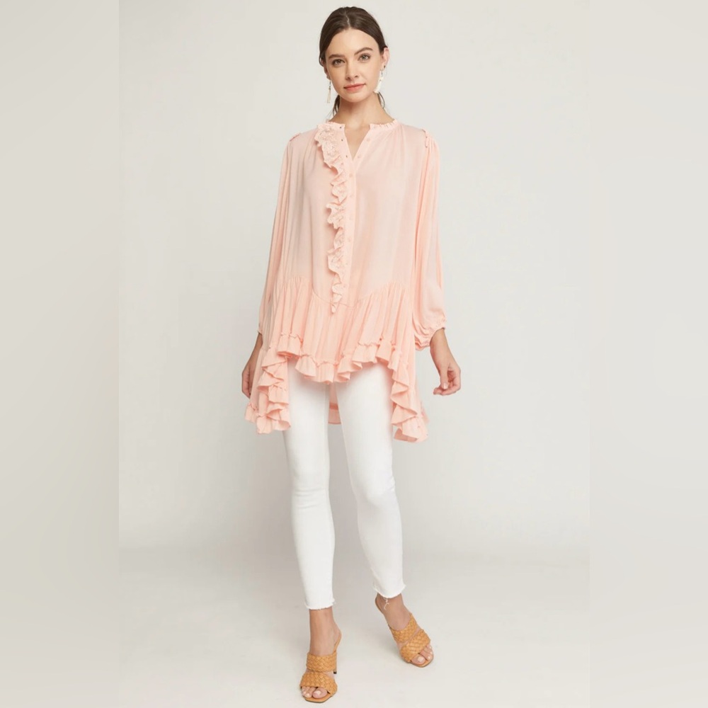 Entro Peach Ruffle Women's Top Size L